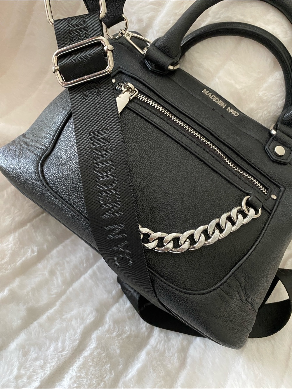 Madden NYC Women's Chain Tote Crossbody Handbag in Black